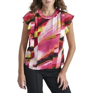 Dkny Womens  Paneled Printed Chiffon Top